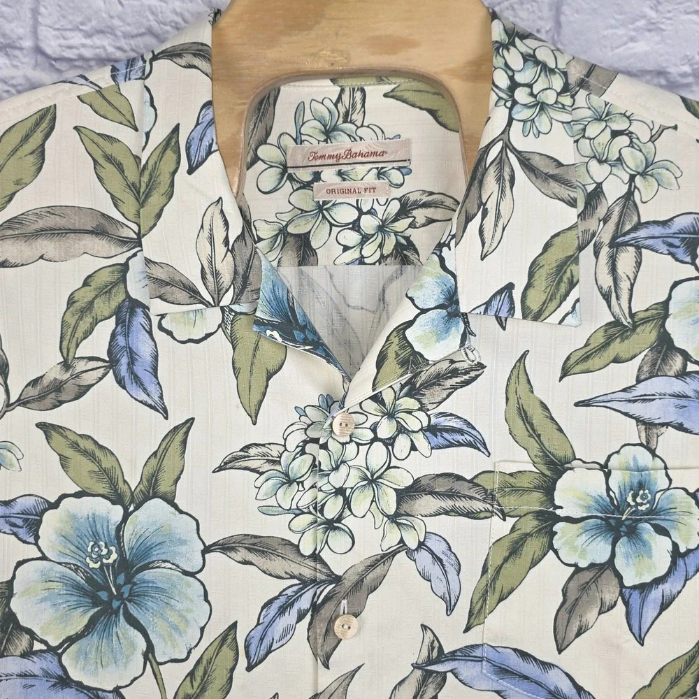 Tommy Bahama Men Silk Camp Floral Hibiscus Hawaiian Button Short‎ Sleeve Sz 3XL